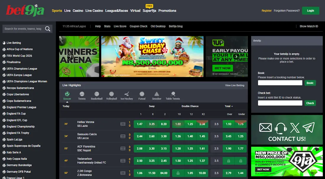 Bet9ja Sportsbook and Casino Screenshot